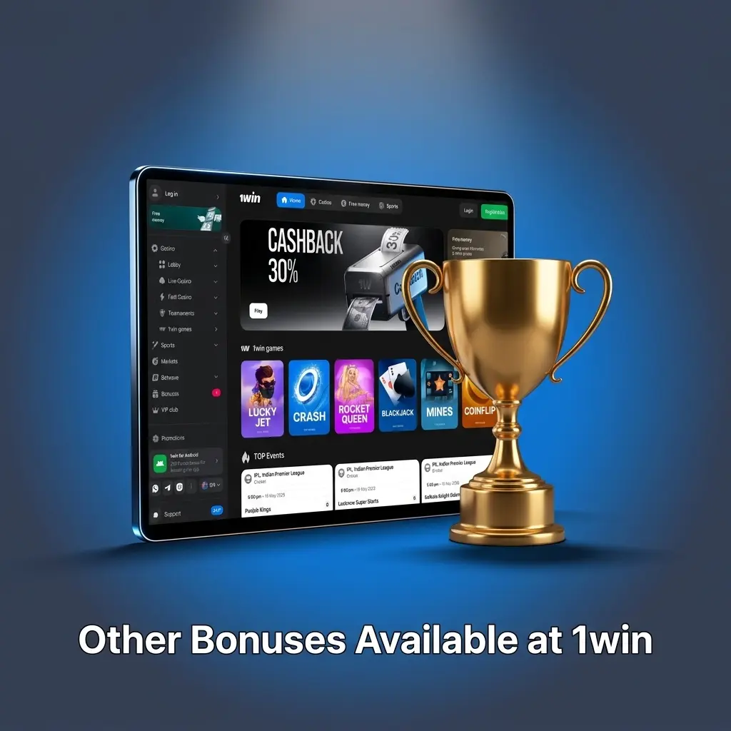 1win casino and sportsbook bonuses including cashback, free spins, reload offers, and sportsbook promotions for Indian players
